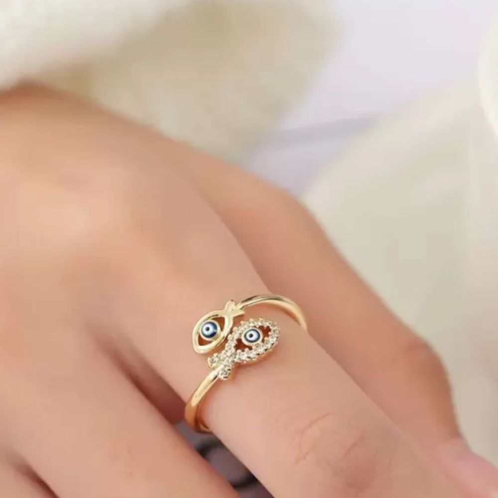 Gold Evil Eye Ring R227 - Picture 2 of 5